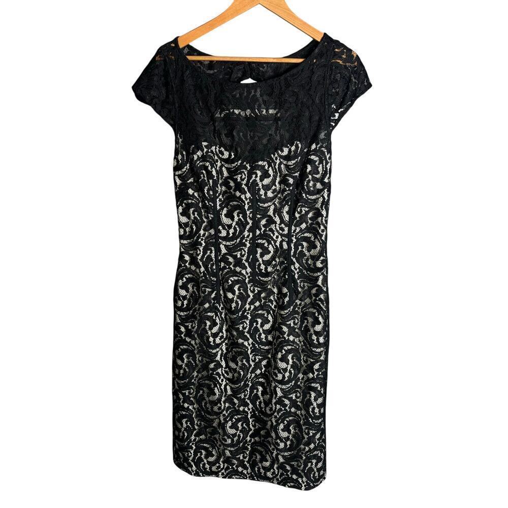 Monique Lhuillier Lace Sheath Dress Black / White Size 12 NWT - Picture 4 of 6